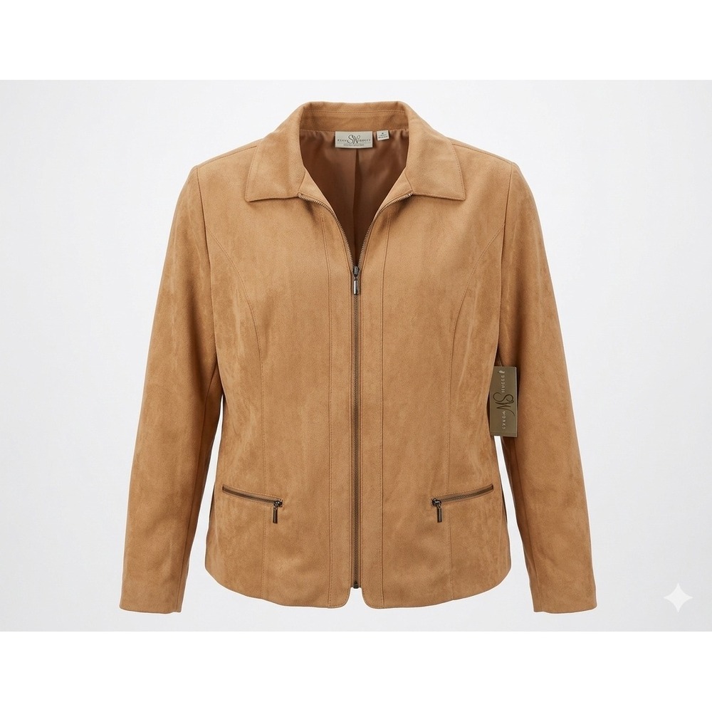 Studio Works Women's Faux‎ Suede Tan Jacket. New with Tags. Size 16